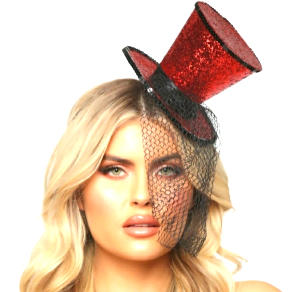 FASHION NOVA Feeling Fancy Mini Veil Top Hat - Red